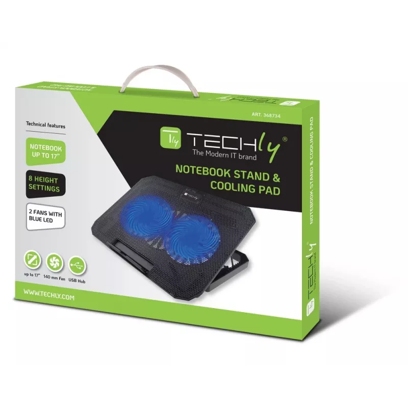 Techly ICOOL-CP11TY klēpjdatora statīvs melns 43,2 cm (17 collas)