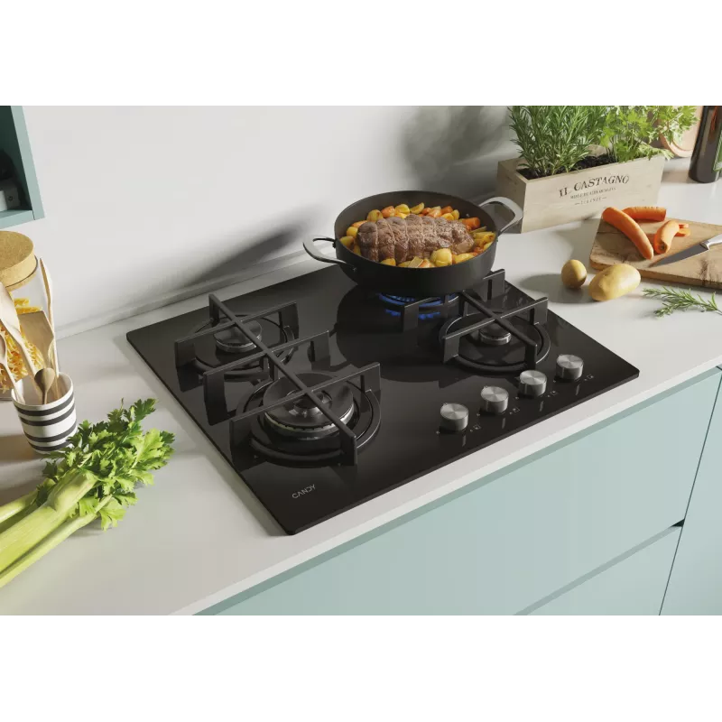 Candy CDK6GF4WEKB Melns Built-in 59.5 cm Gas 4 zone(s)