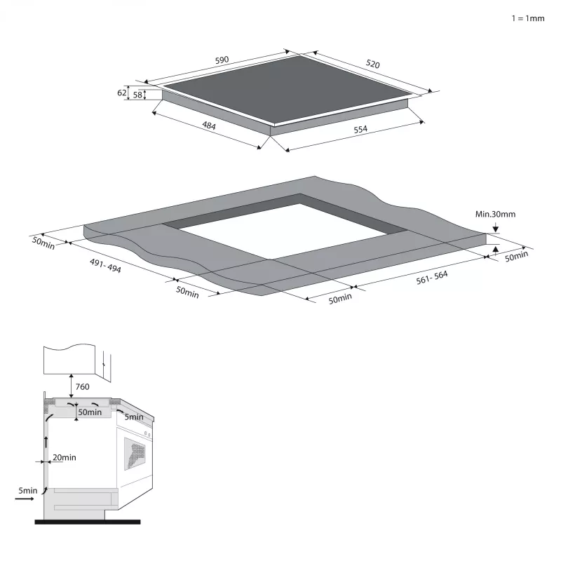 Candy CDTP644SC/E1 Melna Iebūvējama 59 cm Zonas indukcijas plīts virsma 4 zonu(s)