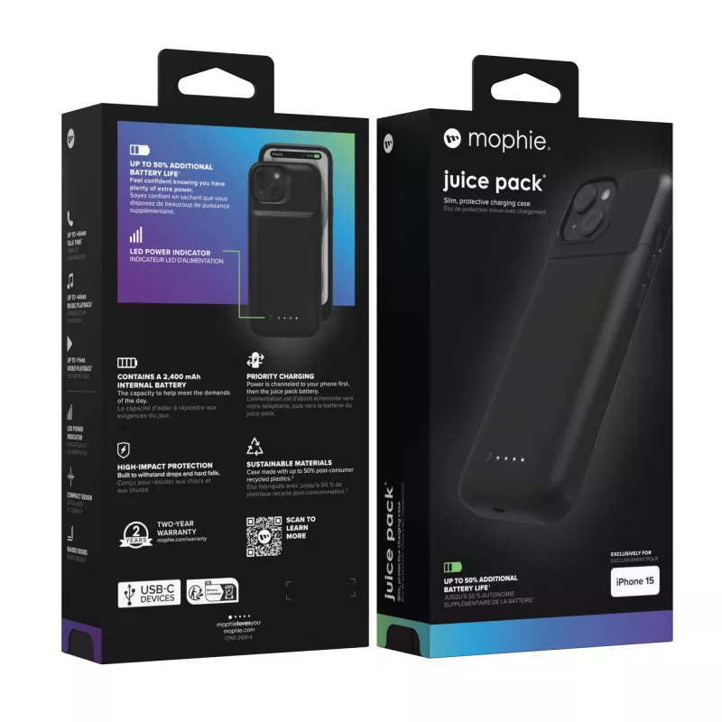 mophie Juice komplekts mobilā tālruņa maciņš 15.5 cm (6.1 collas) Vāks Melns