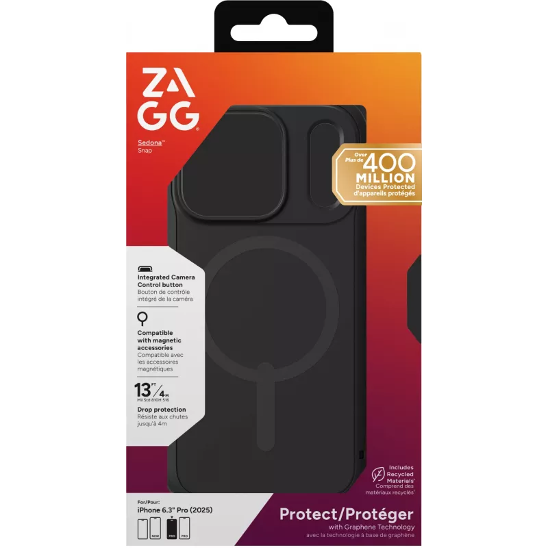 ZAGG Sedona Snap maciņš Apple iPhone 17 Pro Flood Melns, Cover, Apple, iPhone 17 Pro, 16 cm (6.3 collas), Melns