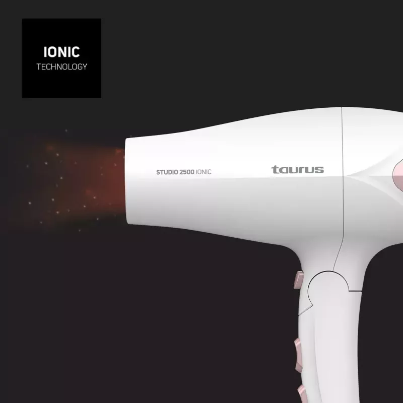 Matu žāvētājs Taurus STUDIO 2500 IONIC 2400 W balts ar jonizāciju, 3 siltuma līmeņiem, 2 ātrumiem, difuzoru un koncentratoru