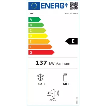 Brīvi stāvošs ledusskapis TEKA RSR 10138, 80 L kopā (68 L ledusskapis, 12 L saldētava), invertora kompresors, balts
