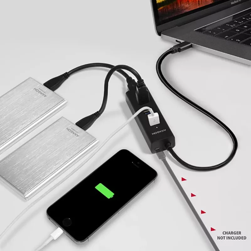 Axagon HUE-S2C interfeisa centrmezgls USB 3.2 Gen 1 (3.1 Gen 1) Type-A 5000 Mbit/s, melns