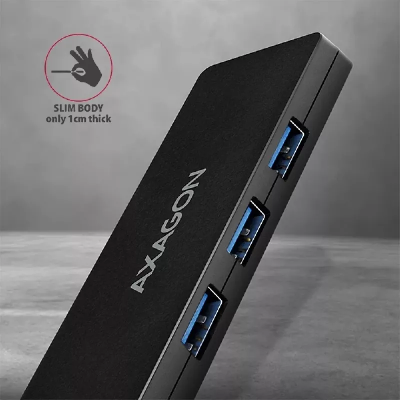 Axagon SuperSpeed USB plāns centrmezgls, USB 3.2 Gen 1 (3.1 Gen 1) Type-A, USB 3.2 Gen 1 (3.1 Gen 1) Type-A, 5000 Mbit/s, melns, plastmasa, 0,14 m
