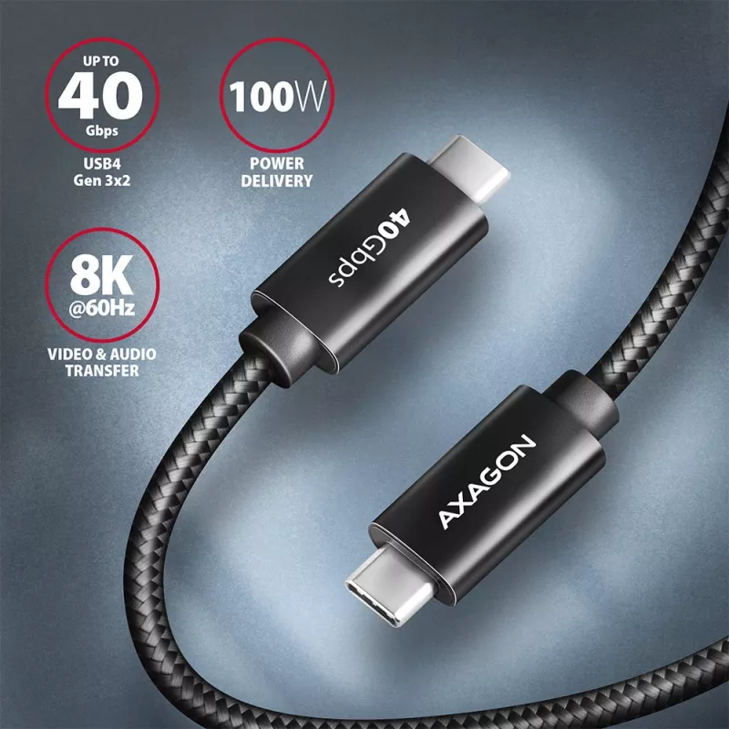 Axagon BUCM432-CM10AB USB kabelis USB4 Gen 3x2 1 m USB C Melns