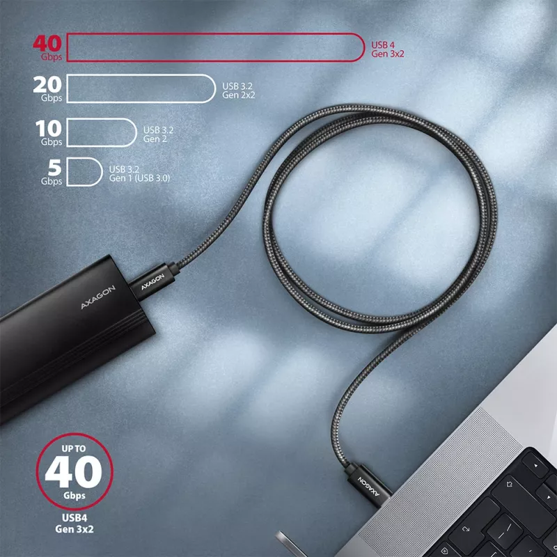Axagon BUCM432-CM10AB USB kabelis USB4 Gen 3x2 1 m USB C Melns