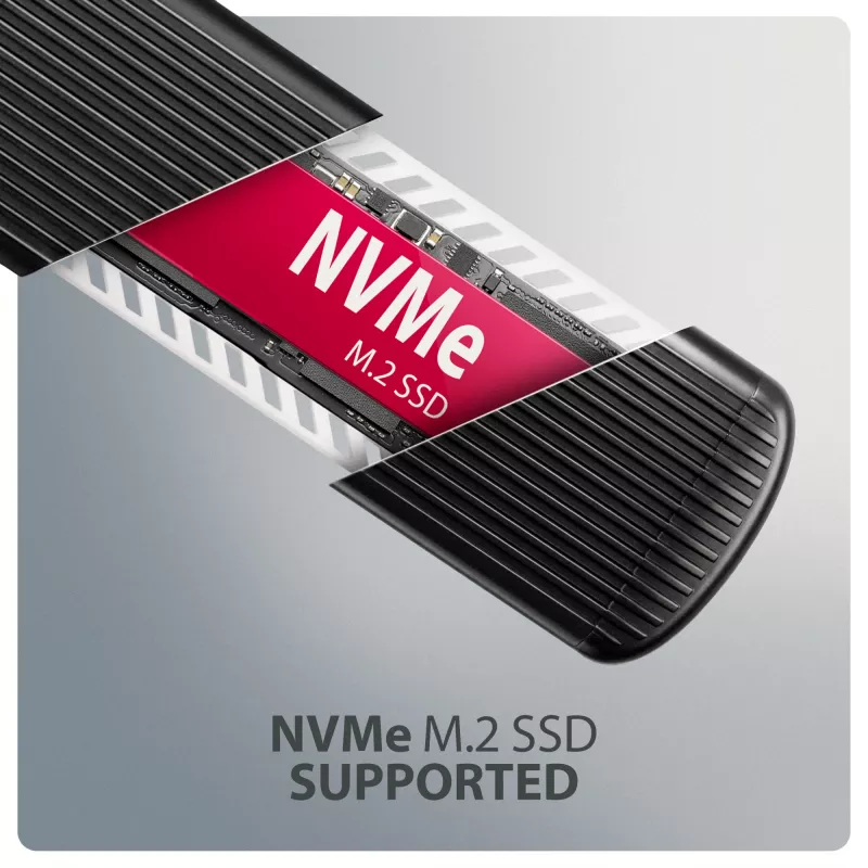 AXAGON EEM2-SC ārējais USB-C 10Gbps bezskrūvju metāla M.2 NVMe SSD korpuss, vienas vietas, pelēks