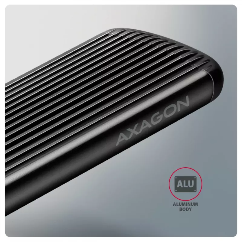 AXAGON EEM2-SC ārējais USB-C 10Gbps bezskrūvju metāla M.2 NVMe SSD korpuss, vienas vietas, pelēks