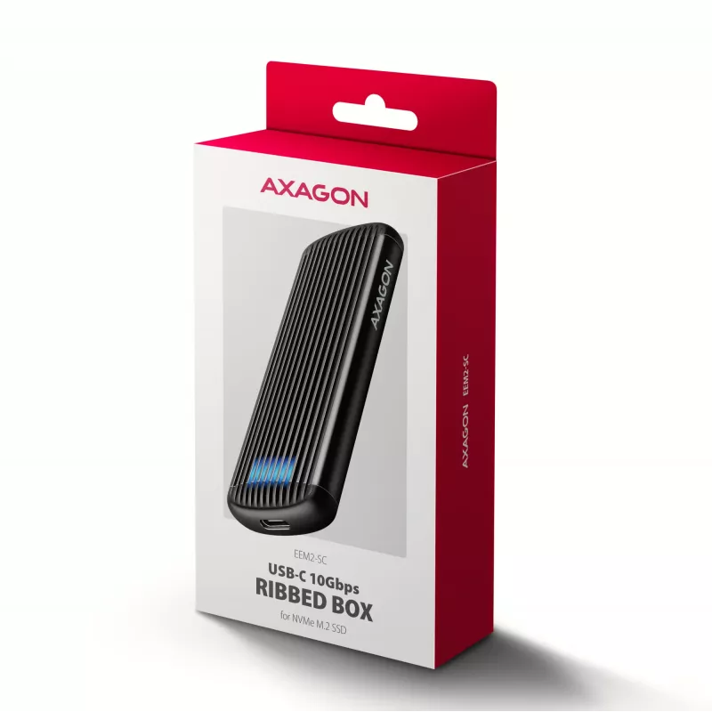 AXAGON EEM2-SC ārējais USB-C 10Gbps bezskrūvju metāla M.2 NVMe SSD korpuss, vienas vietas, pelēks