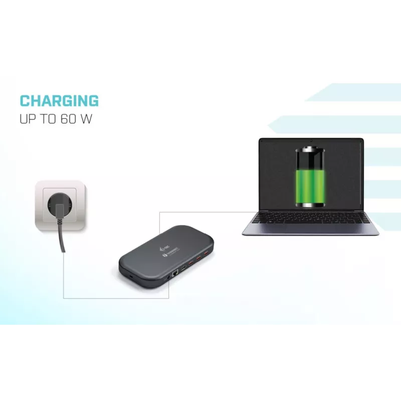 i-tec Thunderbolt 3/USB-C Dual 4K dokstacija + USB-C uz DisplayPort kabelis (1,5 m) + strāvas padeve 60W