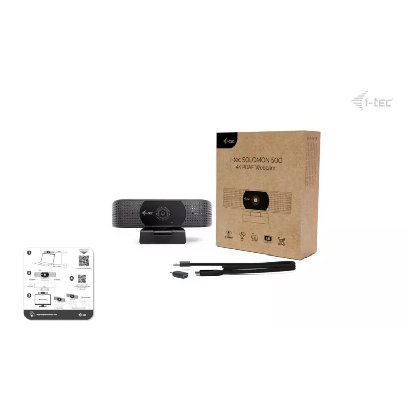 ITEC i-tec SOLOMON 500 4K PDAF tīmekļa kamera — 4K Ultra HD, 3840×2160, USB, klipša stiprinājums, melna