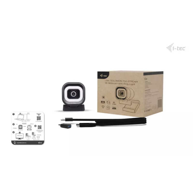 Tīmekļa kamera ITEC i-tec SOLOMON 700 STREAM 4K ar 3840x2160@60fps, 8.29 MP, USB-C, 1/4 collu statīva vītni