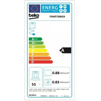 Brīvi stāvoša plīts BEKO FSM57300GX — keramikas plīts virsma ar 4 zonām, elektriskā cepeškrāsns, nerūsējošais tērauds, 50 cm
