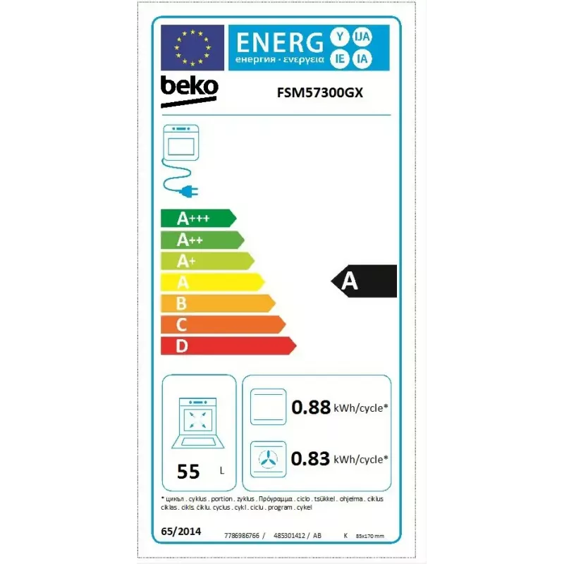 Brīvi stāvoša plīts BEKO FSM57300GX — keramikas plīts virsma ar 4 zonām, elektriskā cepeškrāsns, nerūsējošais tērauds, 50 cm