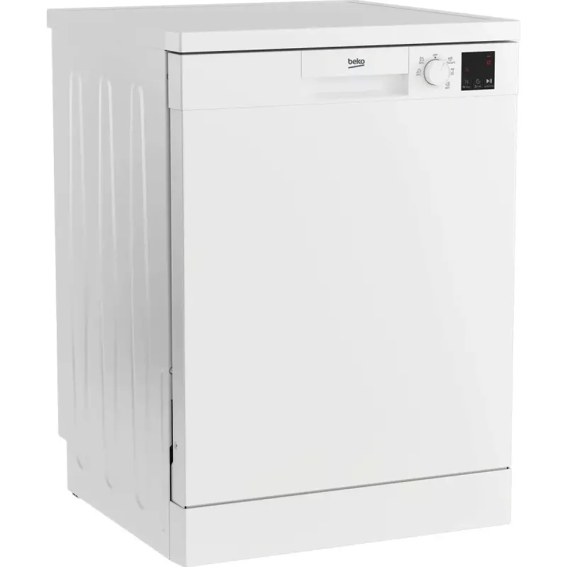 Brīvi stāvoša trauku mazgājamā mašīna BEKO DVN05320W — pilna izmēra 60 cm, 13 galda piederumu komplekti, 49 dB, 5 programmas, E klase