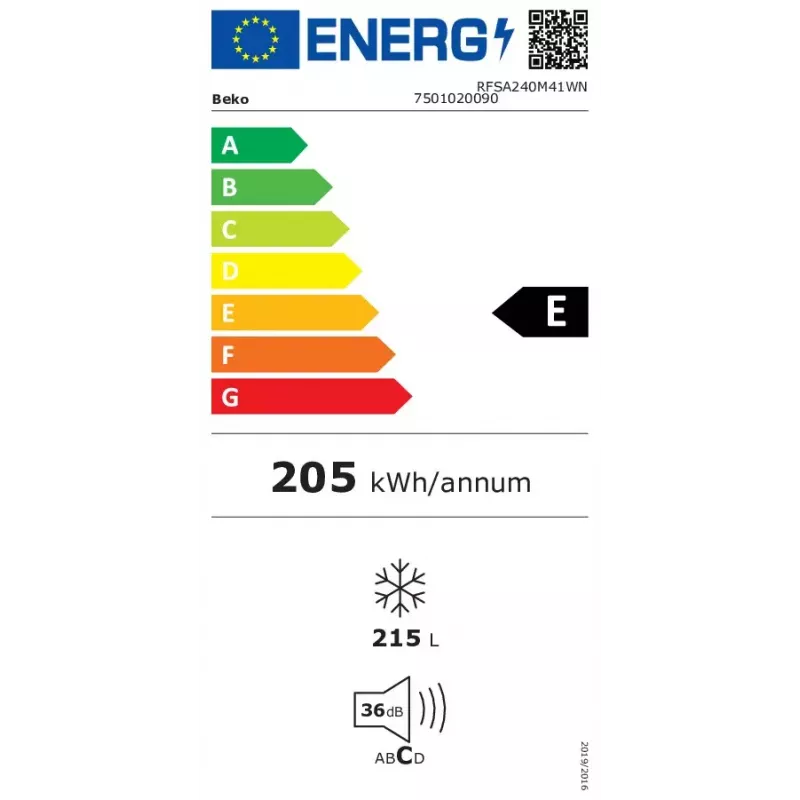 Vertikālā saldētava Beko RFSA240M41WN — 215 L, balta, Ātrā sasaldēšana, reversīvas durvis