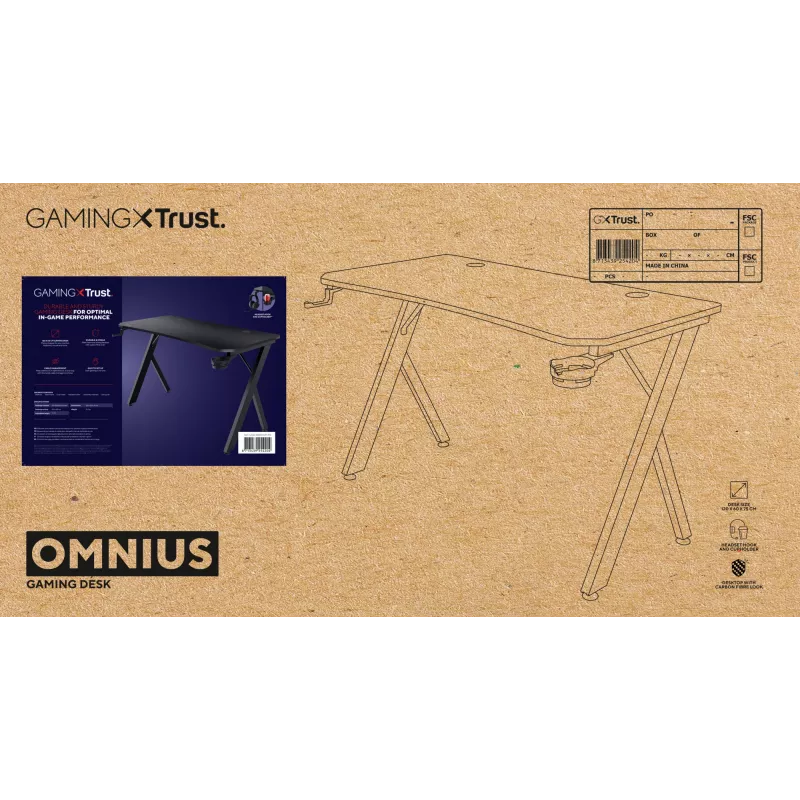 Galds Trust GXT 710 Luminus Pro Melns Taisnstūra ABS/PC 1200x600x740mm