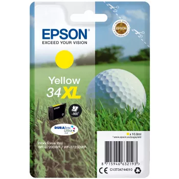 Epson Golf ball Singlepack dzeltena 34XL DURABrite Ultra tinte, augsta (XL) ietilpība, dzeltena, pigmenta tinte, 10,8 ml, 1 gab., 950 lapas