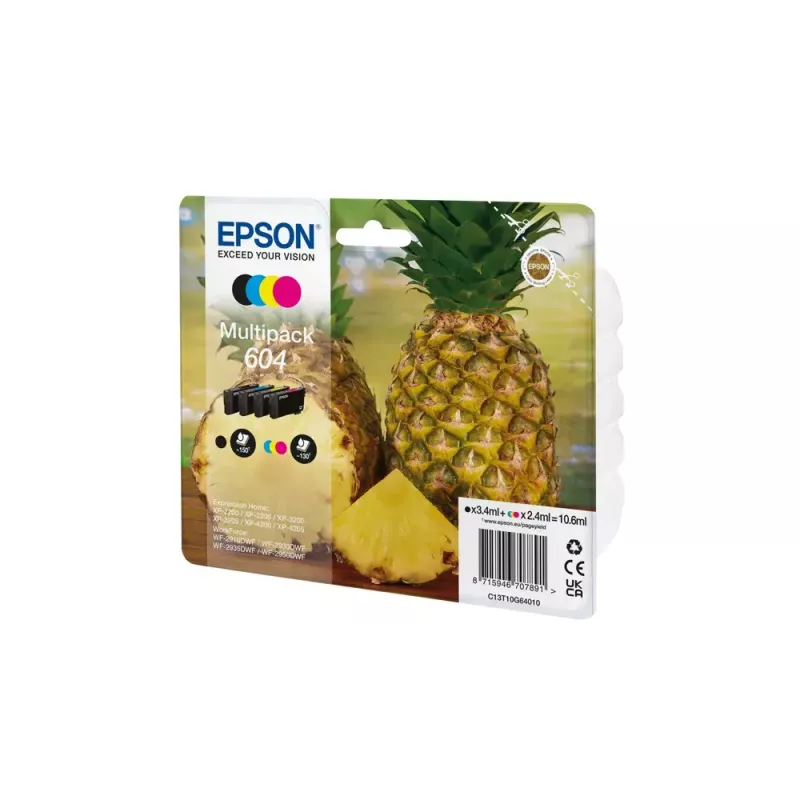 Epson 604 tintes kasetne 4 gab. Oriģināla standarta ietilpība Melna, ciāna, fuksīna, dzeltena