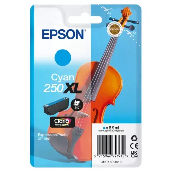 Epson 250XL Violin Claria Photo HD oriģināla augstas (XL) ražības ciāna tintes kasetne, 1 gab., 8.9 ml