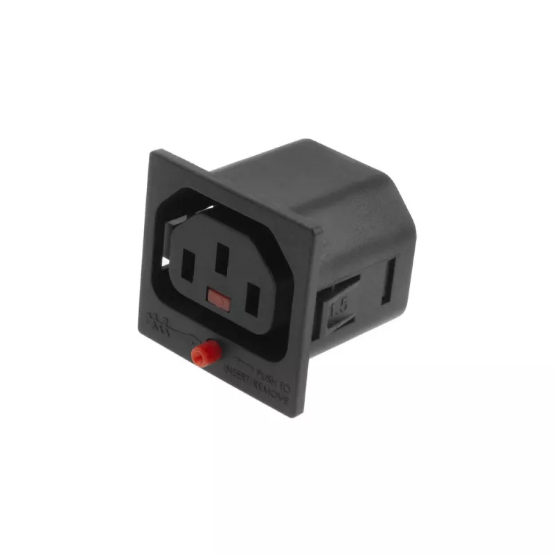 ACT C13 IEC Lock Net Entree (1x izeja) - melns, PA135015BK, C13, Melns, Sarkans, Sievišķā, Taisns, Termoplastiska, 2000 V
