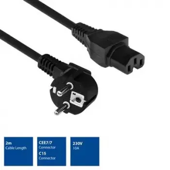 ACT Powercord tīkla savienotājs CEE 7/7 vīrišķais (leņķveida) - C15 melns 1 m