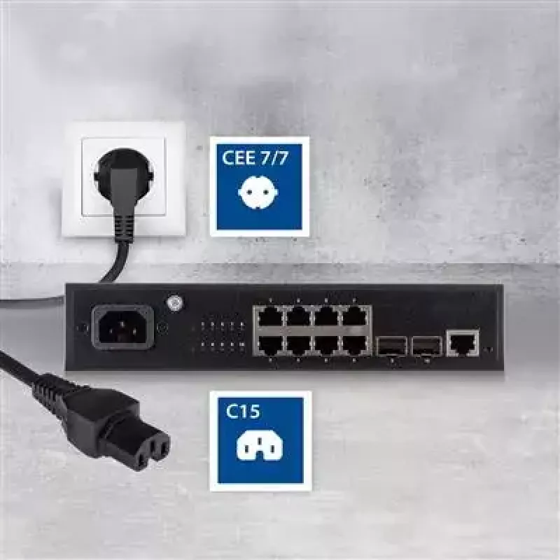 ACT Powercord tīkla savienotājs CEE 7/7 vīrišķais (leņķveida) - C15 melns 1 m