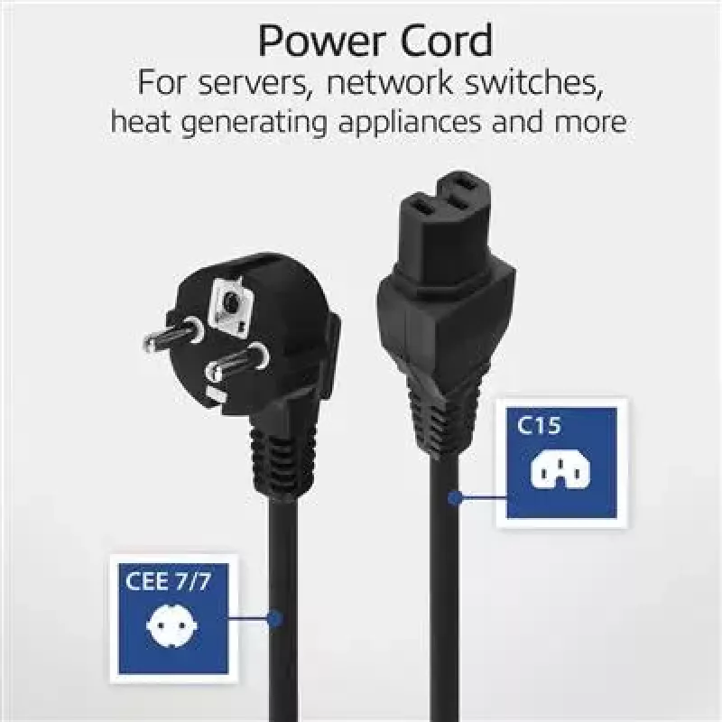 ACT Powercord tīkla savienotājs CEE 7/7 vīrišķais (leņķveida) - C15 melns 1 m