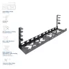 Zem galda novietojams izvelkams kabeļu pārvaldības paliktnis ACT 43–72 cm, stiprinājums ar skavām, tērauds, 728×130×190 mm, 5 kg