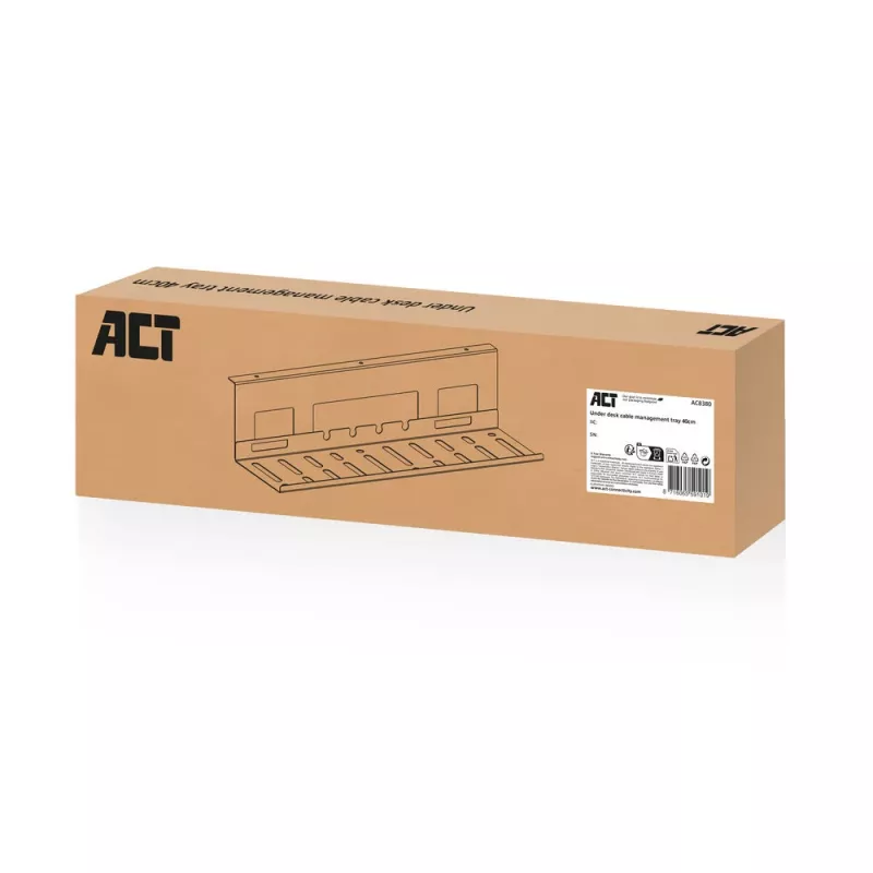 Kabeļu pārvaldības paliktnis zem galda ACT 40 cm tērauds, taisns, 3 kg ietilpība (P400×D140×A100 mm)