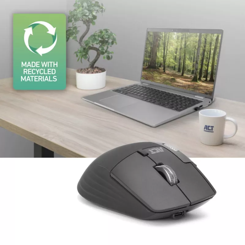 ACT AC5147 bezvadu lāzera pele — labās rokas, RF + Bluetooth, 4800 DPI, 6 pogas, pelēka
