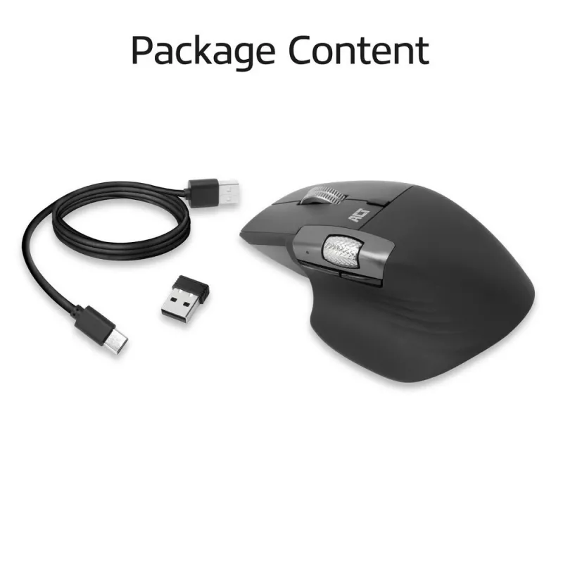 ACT AC5147 bezvadu lāzera pele — labās rokas, RF + Bluetooth, 4800 DPI, 6 pogas, pelēka
