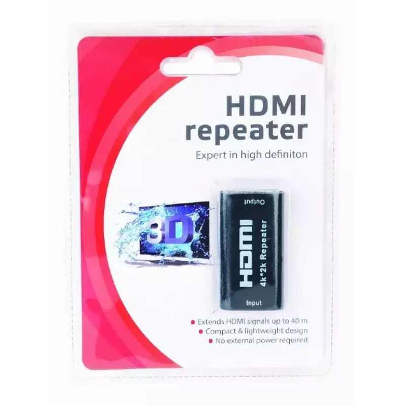 Tilta atkārtotājs GEMBIRD DRP-HDMI-02 vadu HDMI atkārtotājs, līdz 3000 Mbit/s, 51×28×13 mm, 20 g