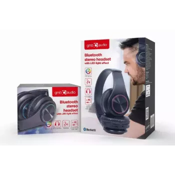 Vadu un bezvadu austiņas GEMBIRD BHP-LED-01, supra-aural, galvas lente, melnas, 0,3 m kabelis, 150 g