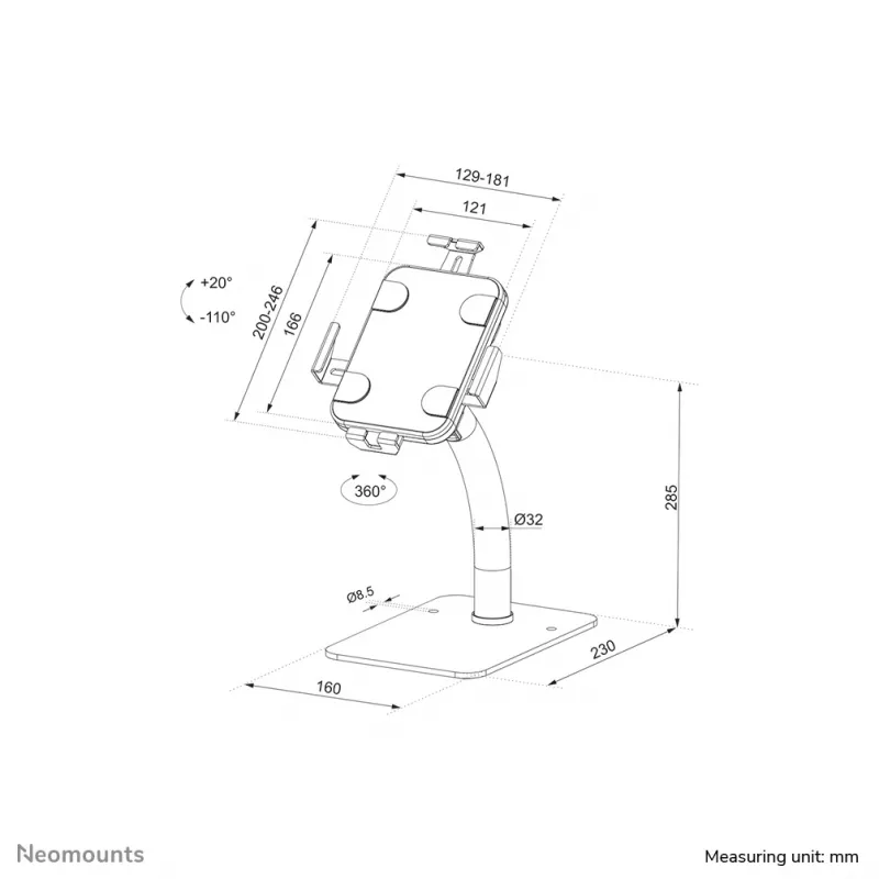 Neomounts DS15-625BL1 planšetdatora statīvs galdam 7.9-11 collas - bloķējams - universāls