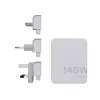 Pārnēsājams 140 W GaN ceļojumu lādētājs Xtorm XVC2140 ar 3 × USB-C PD pieslēgvietām un 2 m USB‑C kabeli, balts