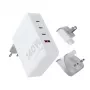 Pārnēsājams 140 W GaN ceļojumu lādētājs Xtorm XVC2140 ar 3 × USB-C PD pieslēgvietām un 2 m USB‑C kabeli, balts