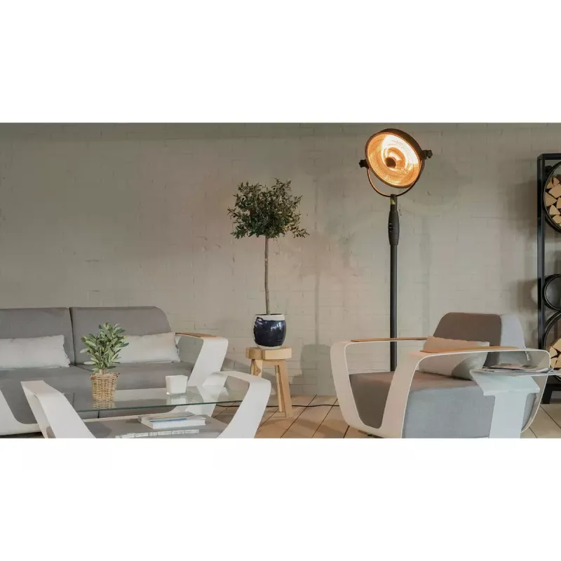 Halogēnā elektriskā telpas apsilde SUNRED Retro, 2100/900 W, iekštelpu grīdas lietošanai, apsilda līdz 17 m², melna/brūna