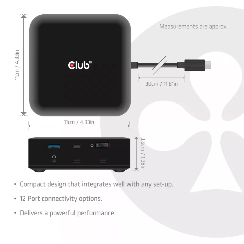 USB-C Quad DisplayLink dokstacija CLUB 3D CSV-2542 — 2× DisplayPort 8K60Hz, 2× HDMI 4K60Hz, PD 100W, 2.5G Ethernet