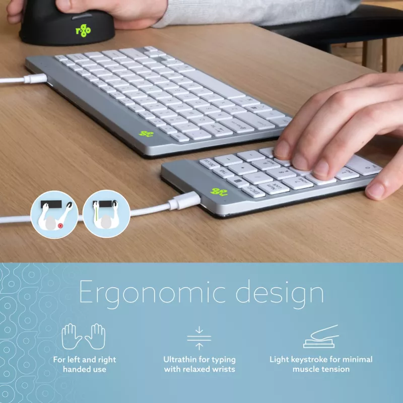 R-Go Tools cipartastatūra R-Go Numpad Break, ergonomiska cipartastatūra ar pārtraukuma programmatūru, vadu, balta