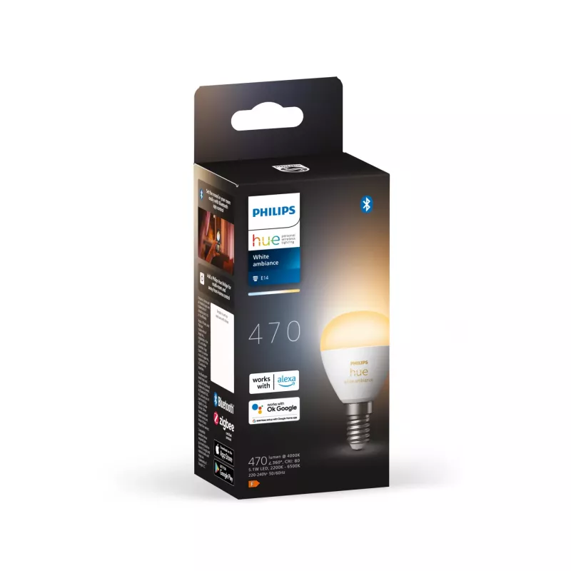Philips Hue balta ambience Lustre – E14 viedā spuldze, Viedā spuldze, Bluetooth/Zigbee, Balta, LED, E14, P45