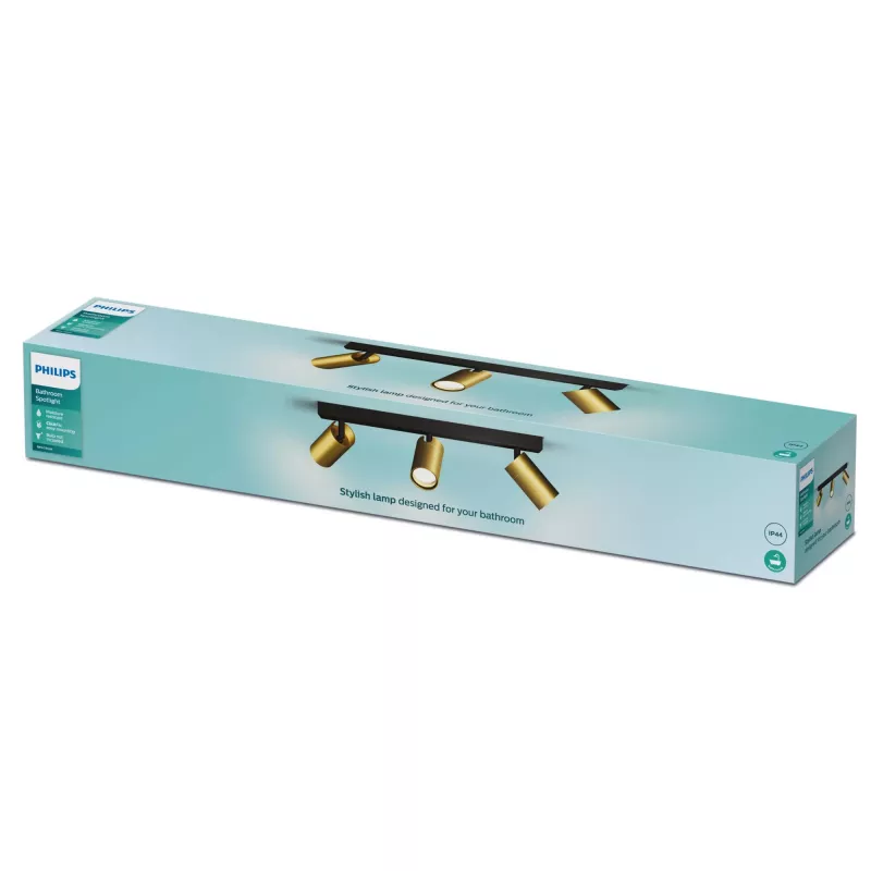 Philips Idris 3x GU10 LED IP44 220–240V melns/misiņš griestu/sienas prožektors