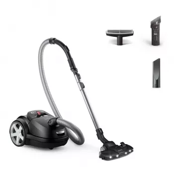 Cilindriskais putekļsūcējs Philips 8000 sērija XD8122/10 — 900 W, 4 L putekļu maiss, HEPA filtrs, melns