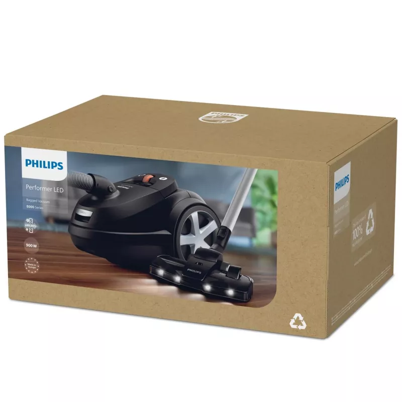 Cilindriskais putekļsūcējs Philips 8000 sērija XD8122/10 — 900 W, 4 L putekļu maiss, HEPA filtrs, melns