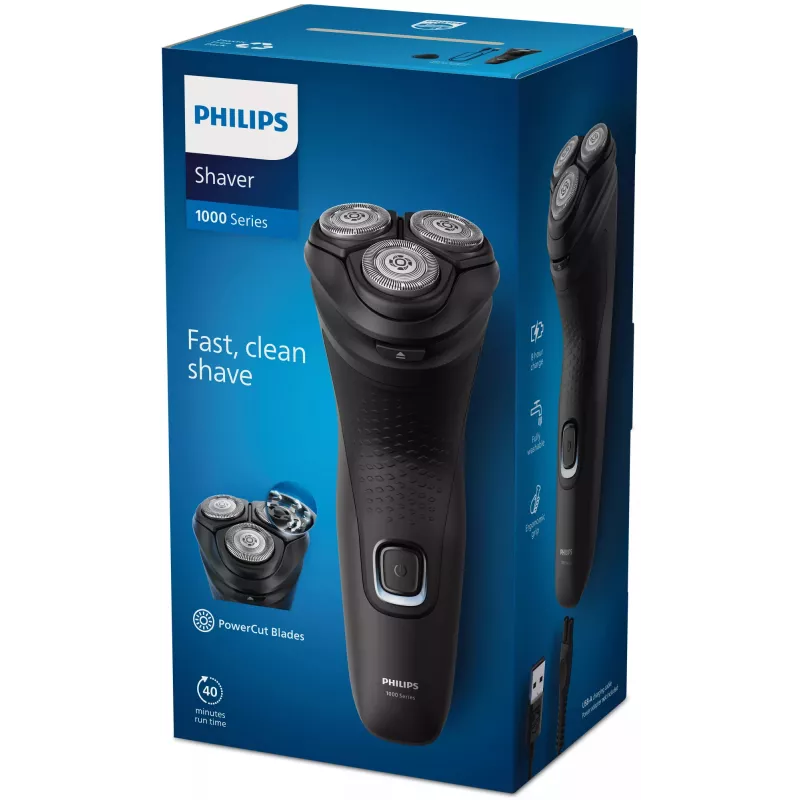 Philips Shaver 1000 Series S1141/00 sausais elektriskais skuveklis, rotējošais skuveklis, melns