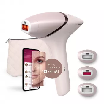 IPL matu noņemšanas ierīce Philips Lumea Prestige BRI953/02 — IPL, SenseIQ, sejas un ķermeņa uzgaļi, maiņstrāvas/baterijas, rožu zelts/rozā