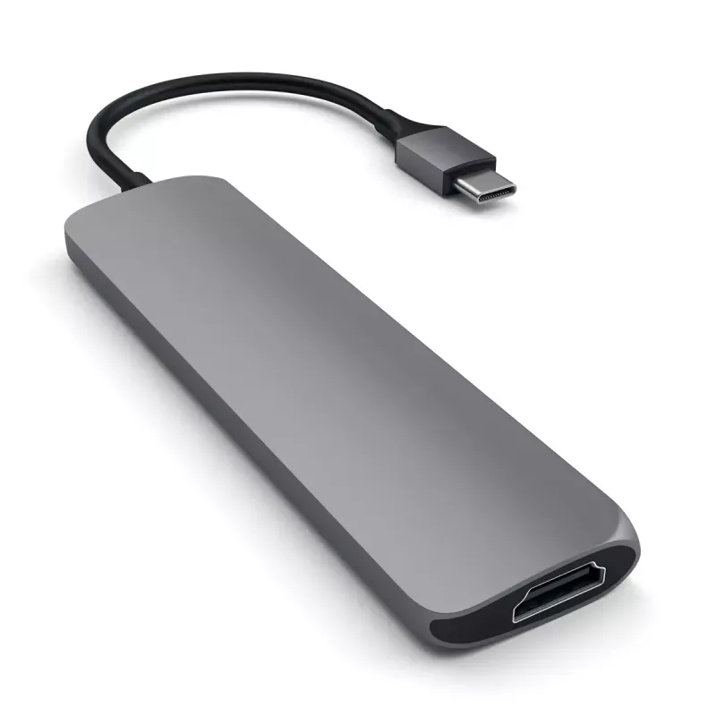 Satechi ST-CMAM portatīvā doka/portu replikators USB 3.2 Gen 1 Type-C, HDMI, USB-A, USB-C, pelēks, alumīnijs