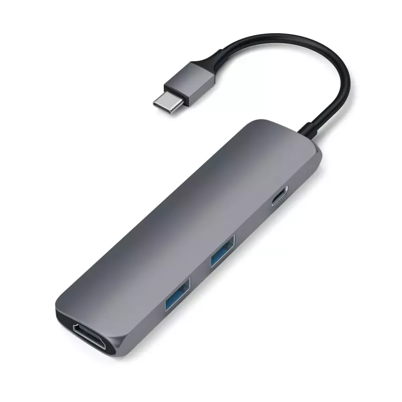 Satechi ST-CMAM portatīvā doka/portu replikators USB 3.2 Gen 1 Type-C, HDMI, USB-A, USB-C, pelēks, alumīnijs