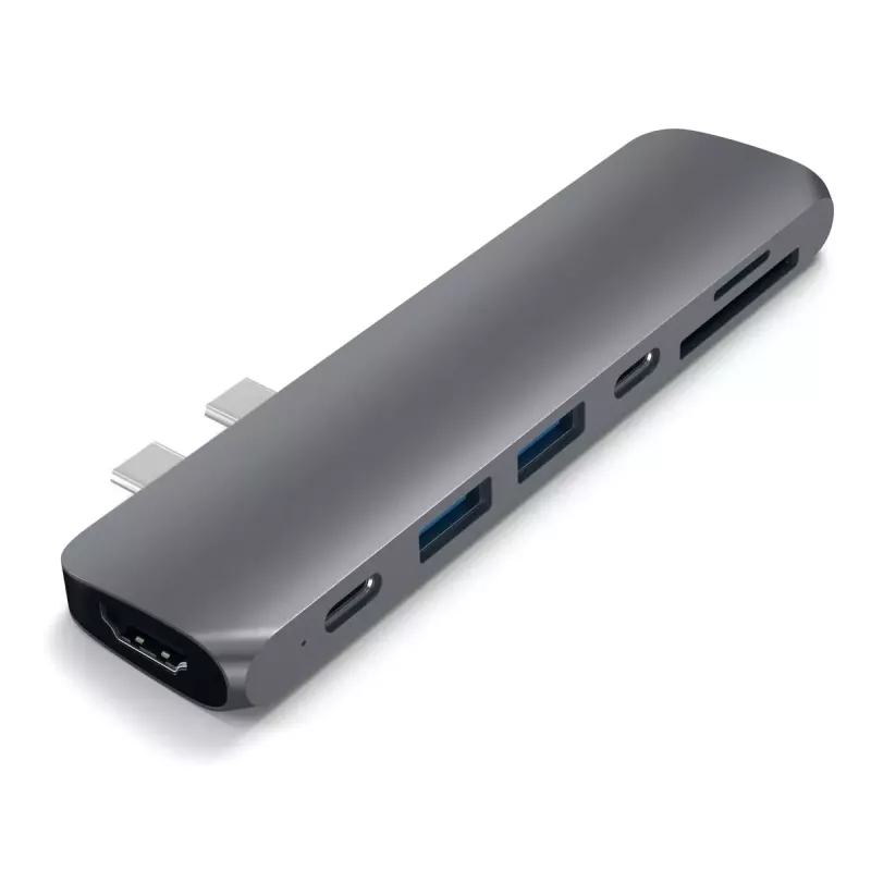 Satechi klēpjdatora dokstacija/pieslēgvietu replikators ST-CMBPM — USB 3.2 Gen 1 Type-C resursdators, HDMI, USB-A, SD/MicroSD, pelēks